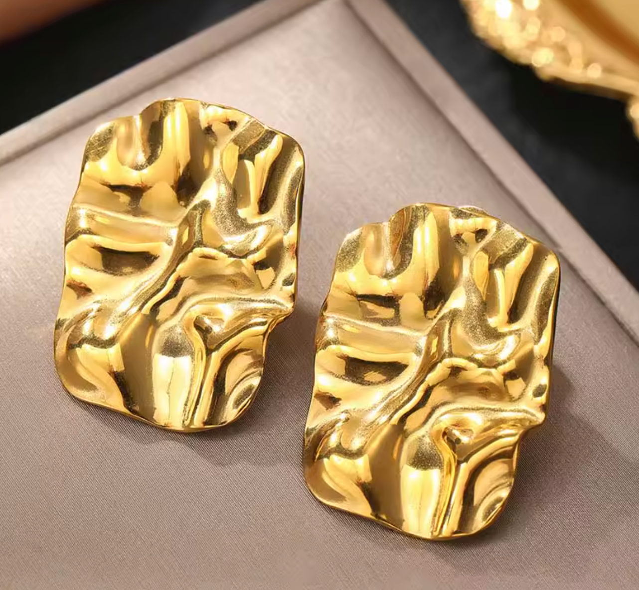 Stainless Steel Pleated Square Stud Earrings for Women