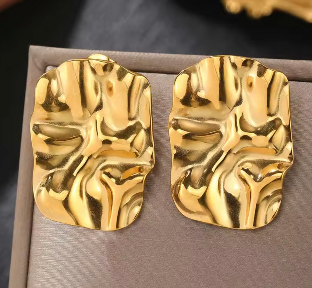 Stainless Steel Pleated Square Stud Earrings for Women