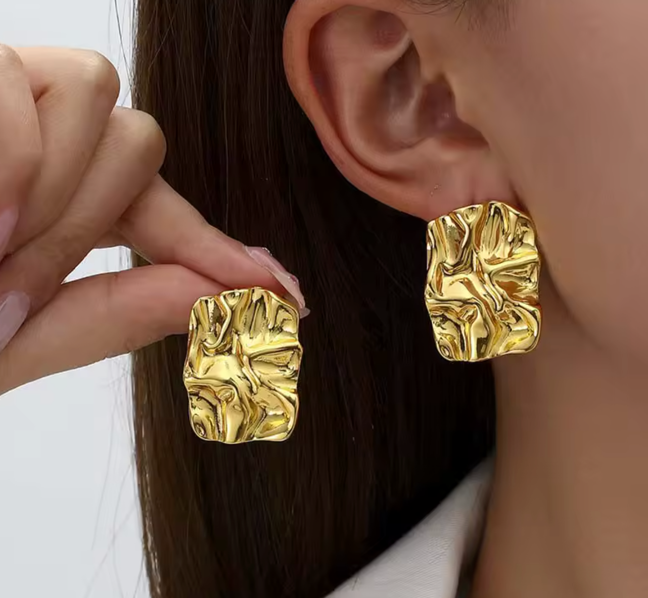Stainless Steel Pleated Square Stud Earrings for Women