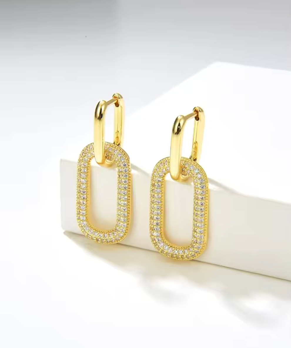 14K Gold Plated Paperclip Dangle Hoop Earrings for Women