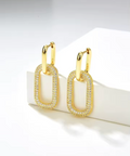 14K Gold Plated Paperclip Dangle Hoop Earrings for Women