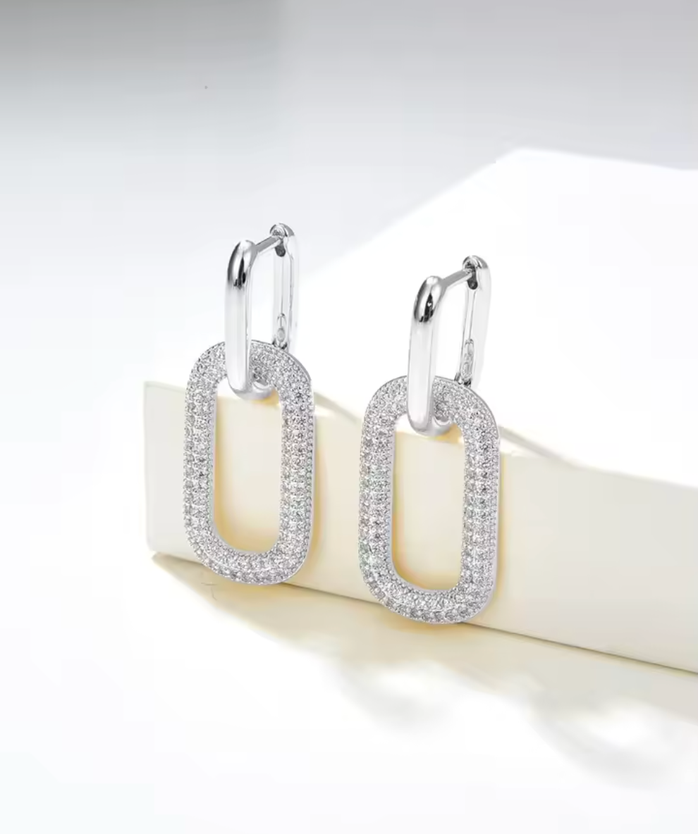 14K Gold Plated Paperclip Dangle Hoop Earrings for Women