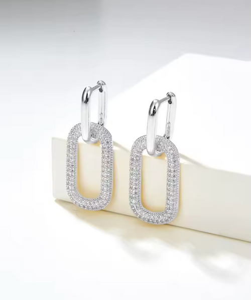 14K Gold Plated Paperclip Dangle Hoop Earrings for Women