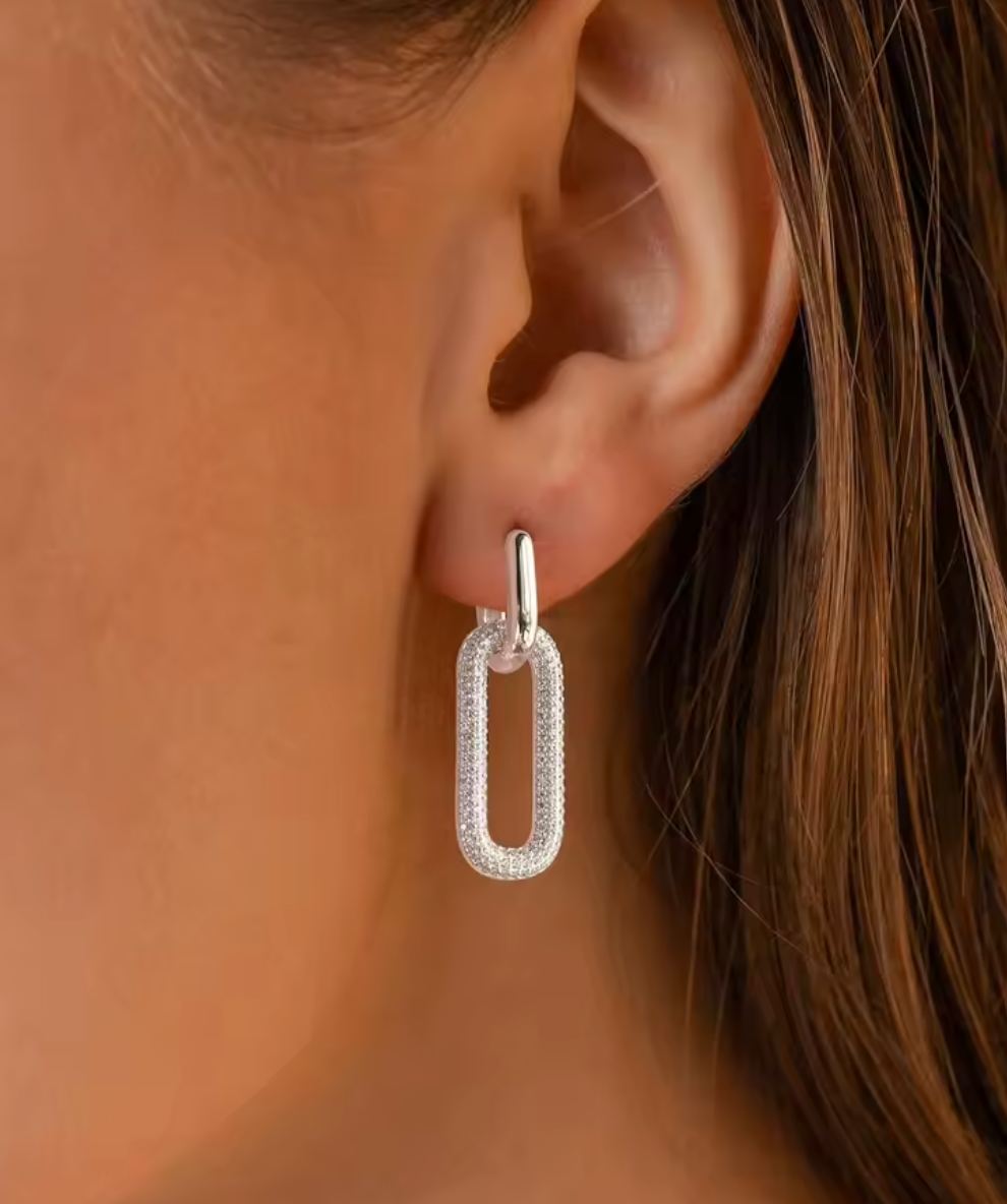 14K Gold Plated Paperclip Dangle Hoop Earrings for Women