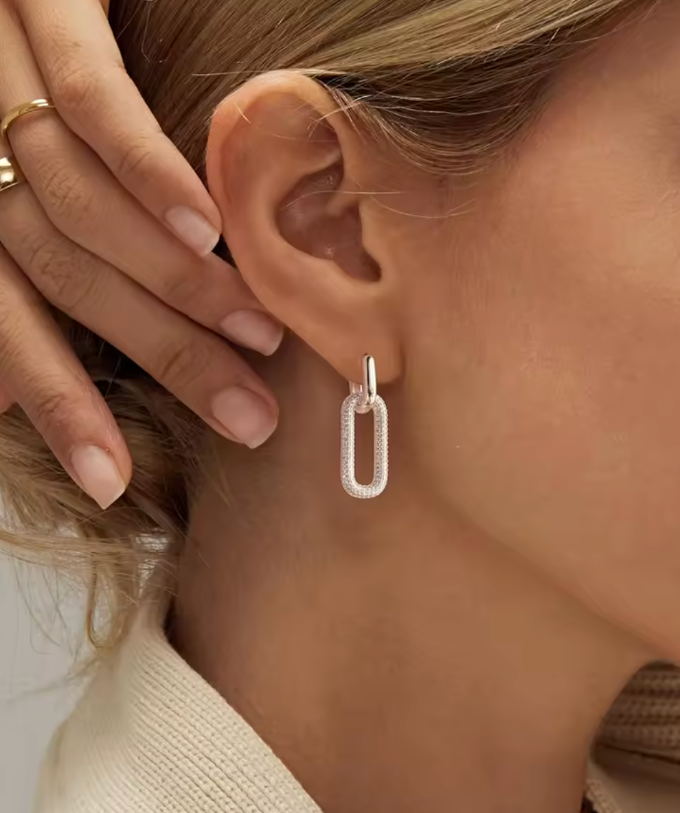 14K Gold Plated Paperclip Dangle Hoop Earrings for Women