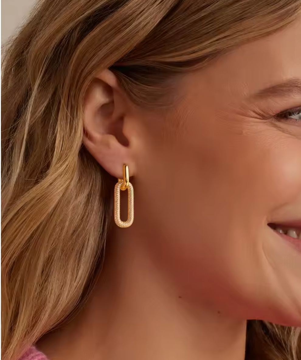 14K Gold Plated Paperclip Dangle Hoop Earrings for Women