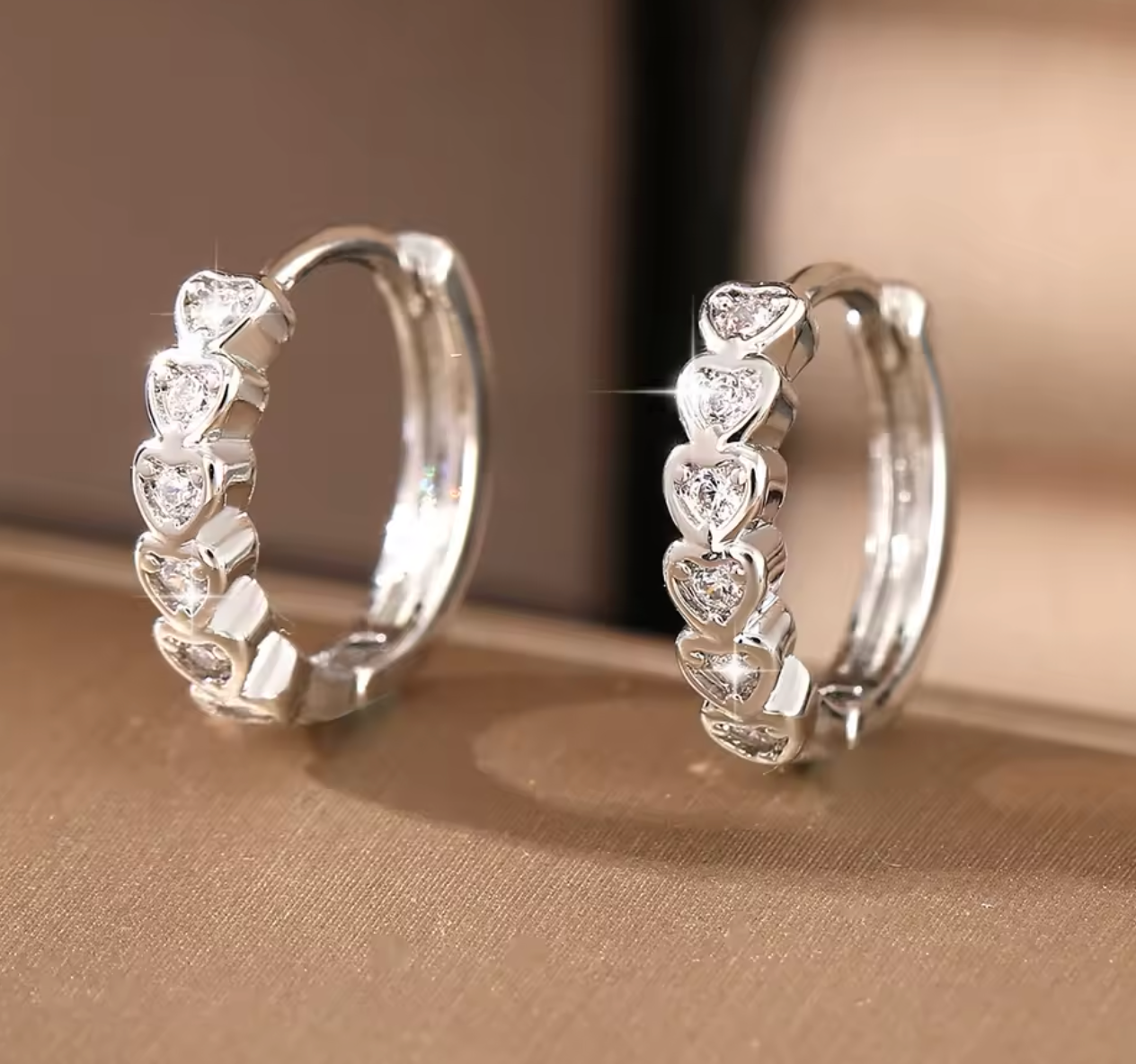 Stainless Steel Heart Zircon Hoop Earrings for Women