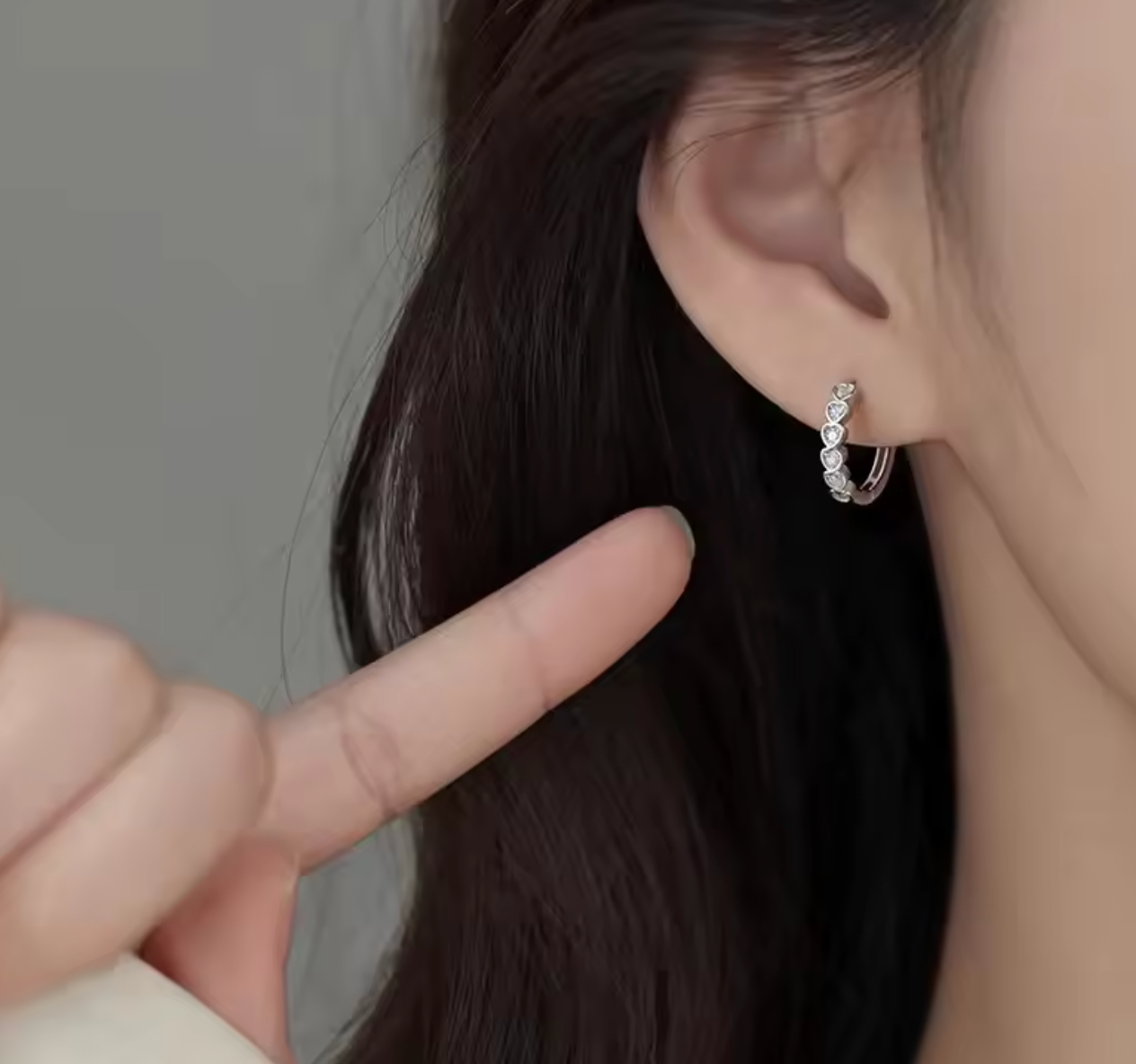 Stainless Steel Heart Zircon Hoop Earrings for Women