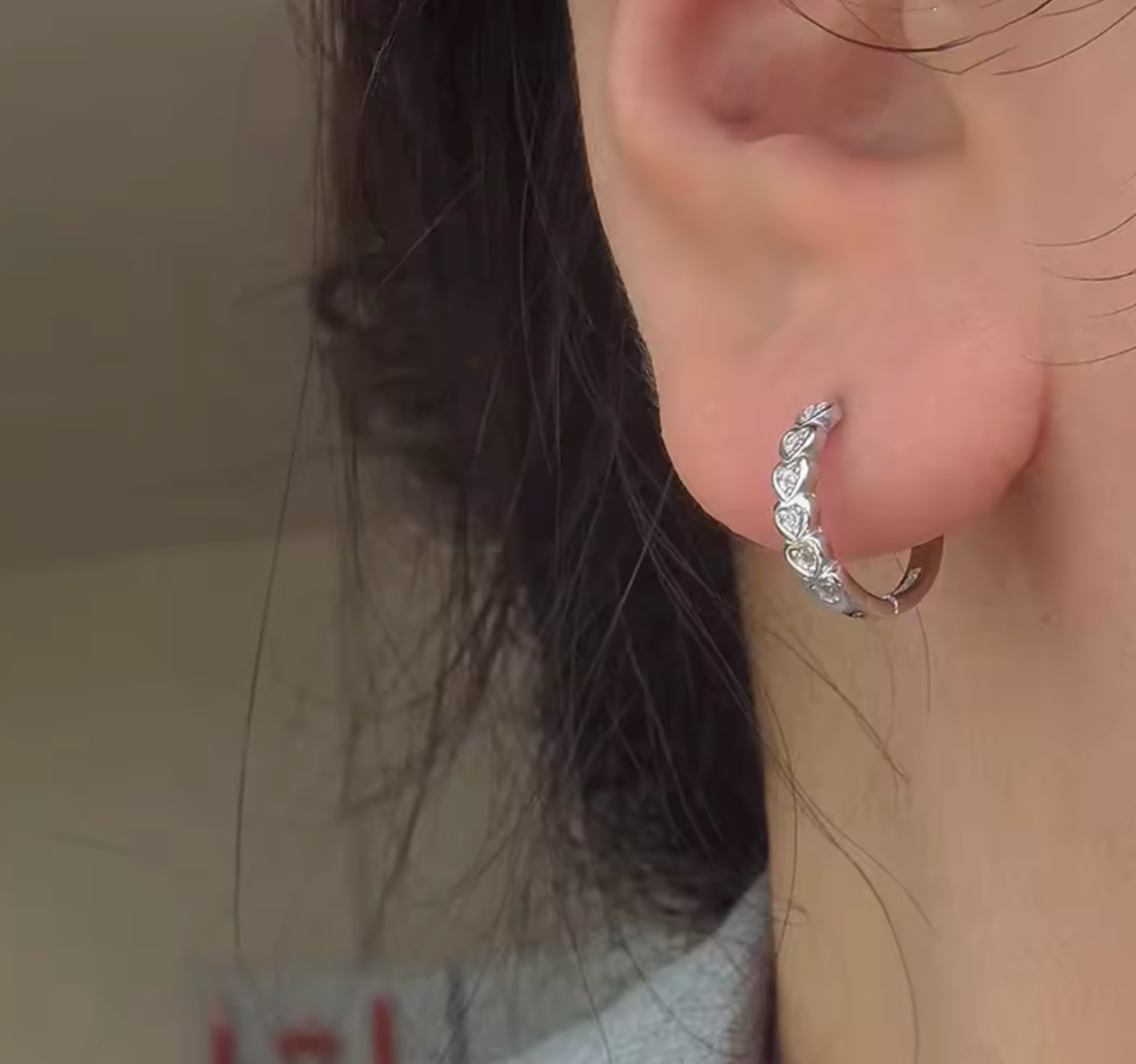 Stainless Steel Heart Zircon Hoop Earrings for Women