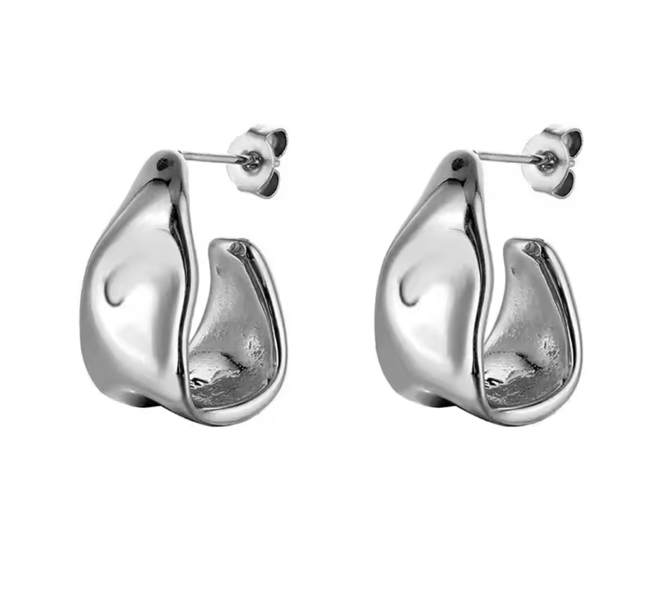 Gold Color Irregular Pleated C-Shaped Stud Earrings for Women