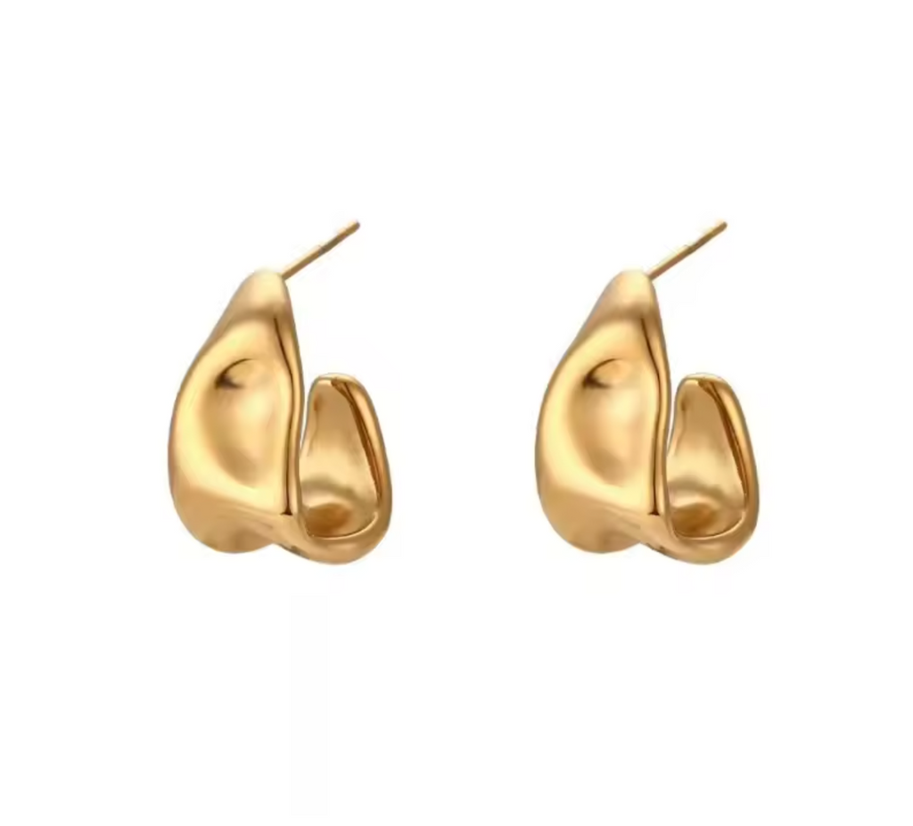 Gold Color Irregular Pleated C-Shaped Stud Earrings for Women
