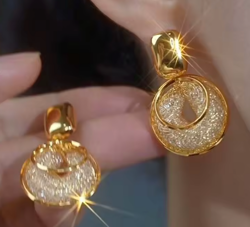 Vintage Gold Big Round Dangle Earrings for Women