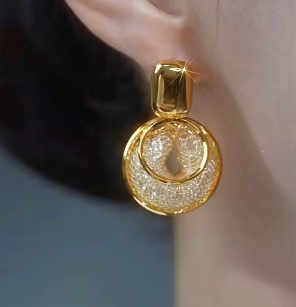 Vintage Gold Big Round Dangle Earrings for Women