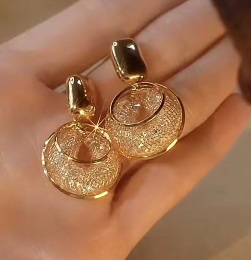 Vintage Gold Big Round Dangle Earrings for Women