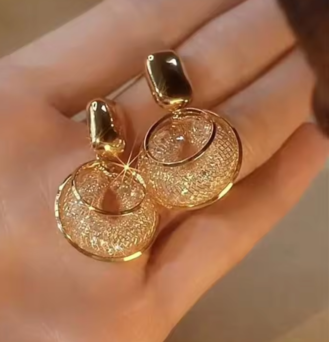 Vintage Gold Big Round Dangle Earrings for Women