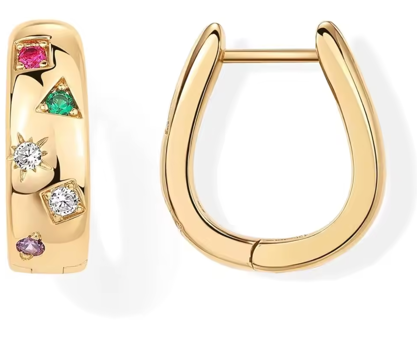 14K Gold Plated Chunky Huggie Earrings for Women