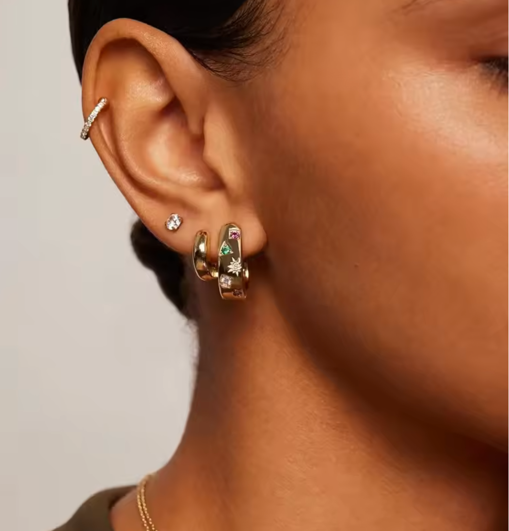 14K Gold Plated Chunky Huggie Earrings for Women