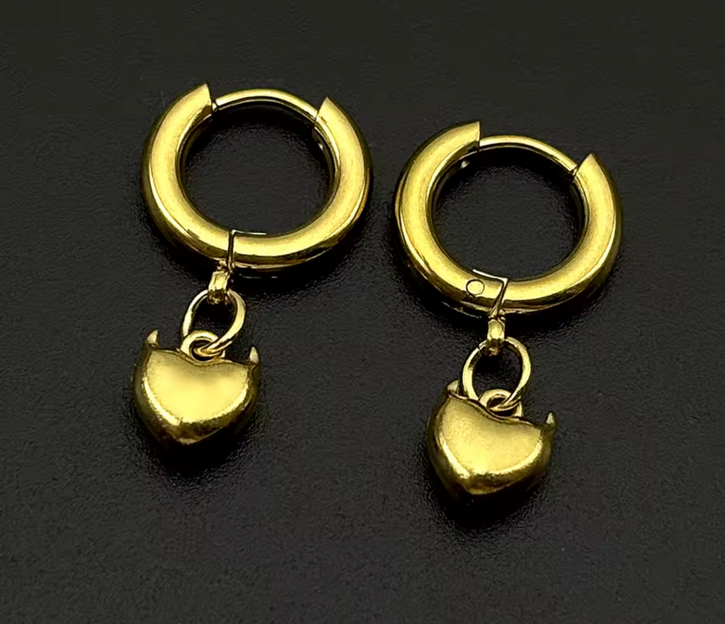 Devil Horn Heart Huggie Hoop Earrings
