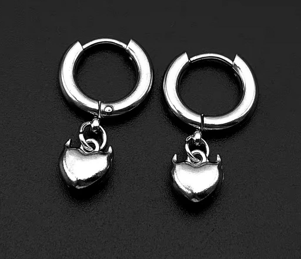 Devil Horn Heart Huggie Hoop Earrings