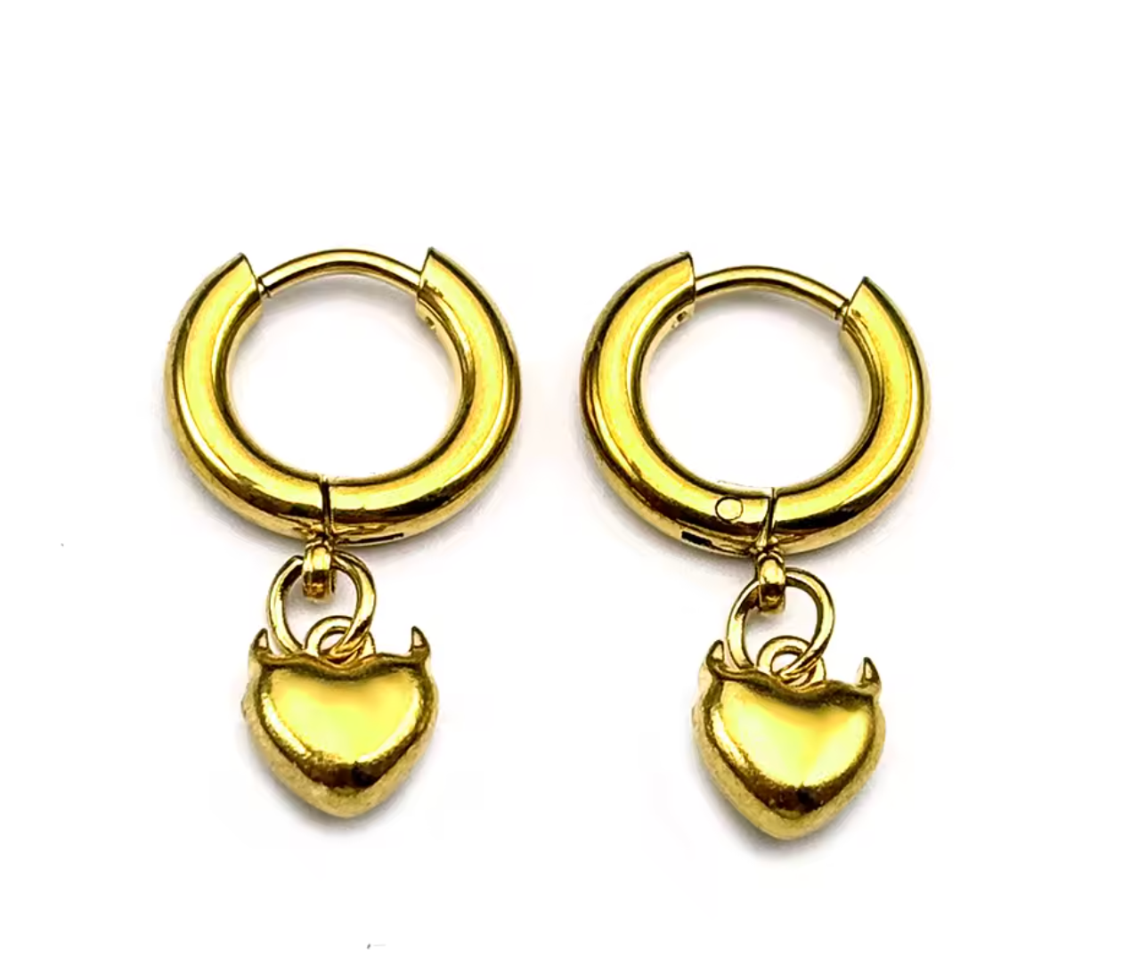 Devil Horn Heart Huggie Hoop Earrings