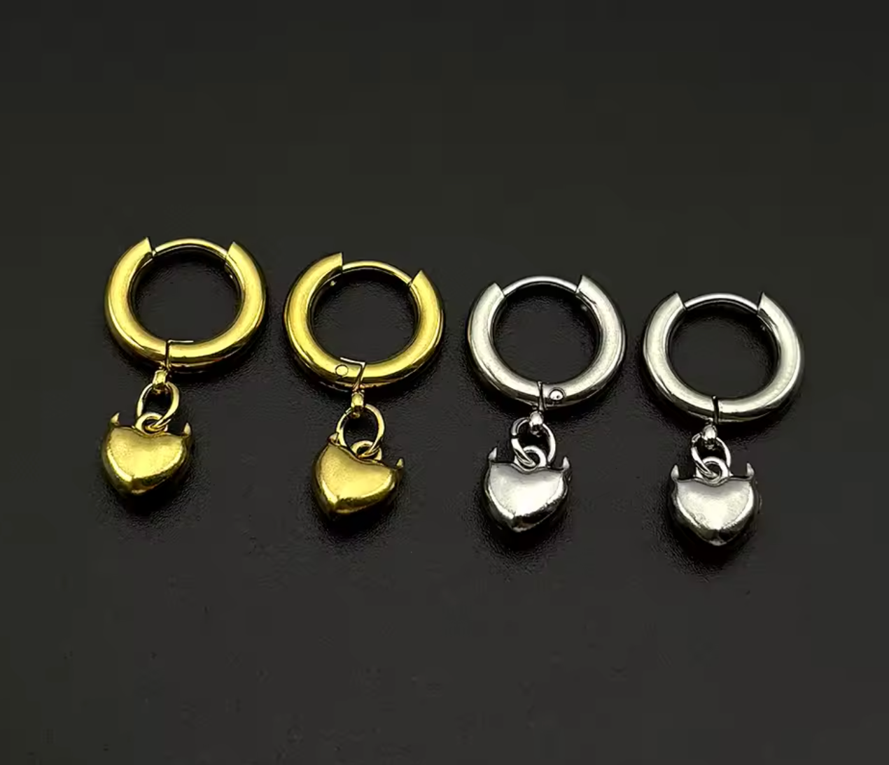 Devil Horn Heart Huggie Hoop Earrings