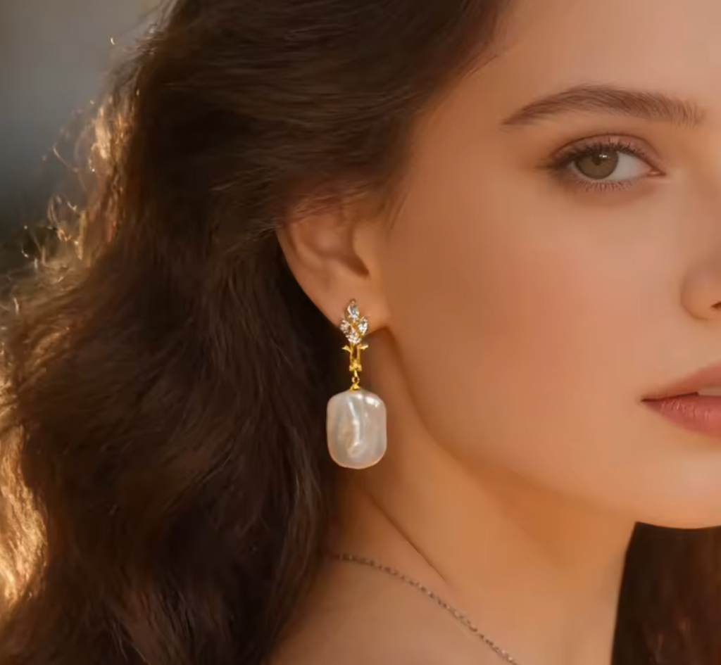Big Natural Freshwater Pearl Drop Earrings for Women