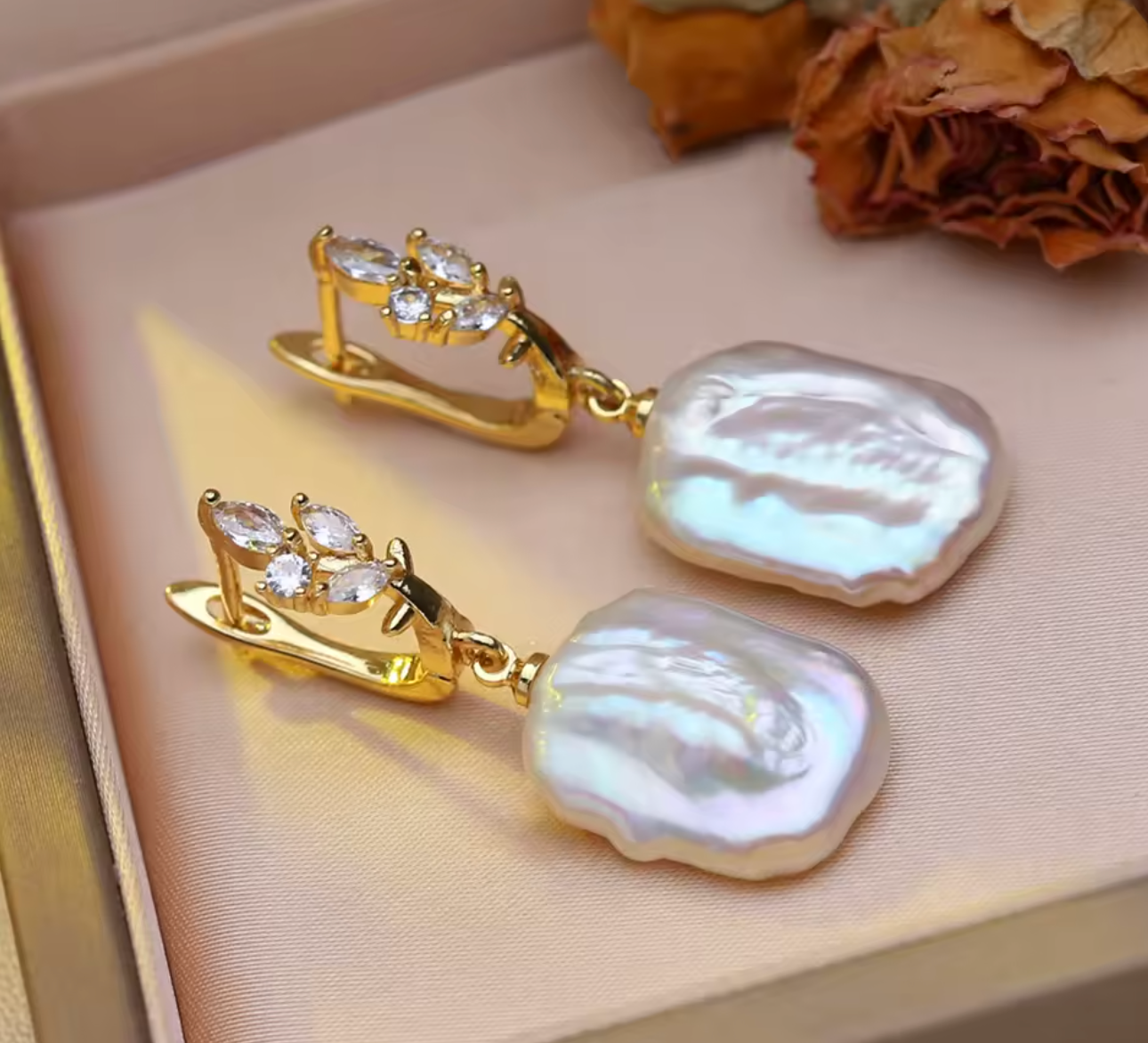 Big Natural Freshwater Pearl Drop Earrings for Women